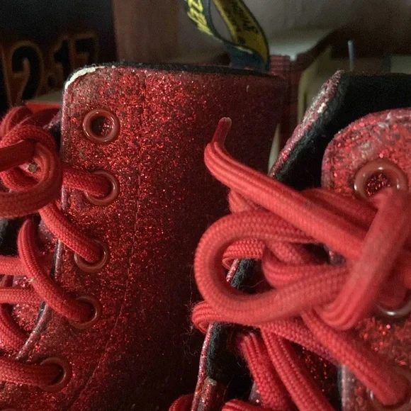 Rare! Dr. Martens 1460 Pascal Flame Red Glitter Boots Women's Size 7 - Picture 11 of 14